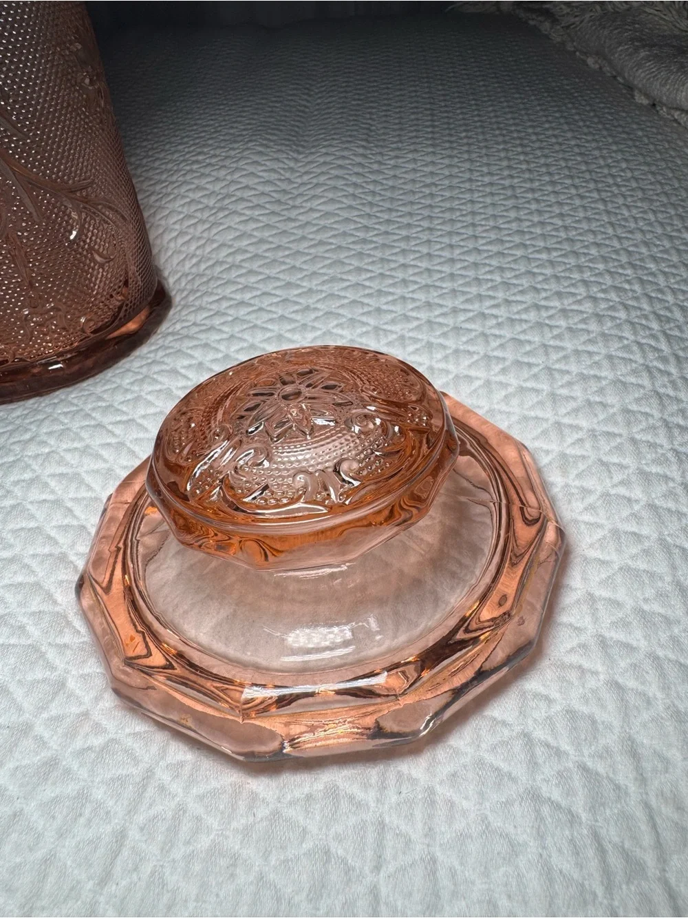 Vintage Tiara Indiana Glass Sandwich Pink LARGE Canister Jar w/ Lid Floral